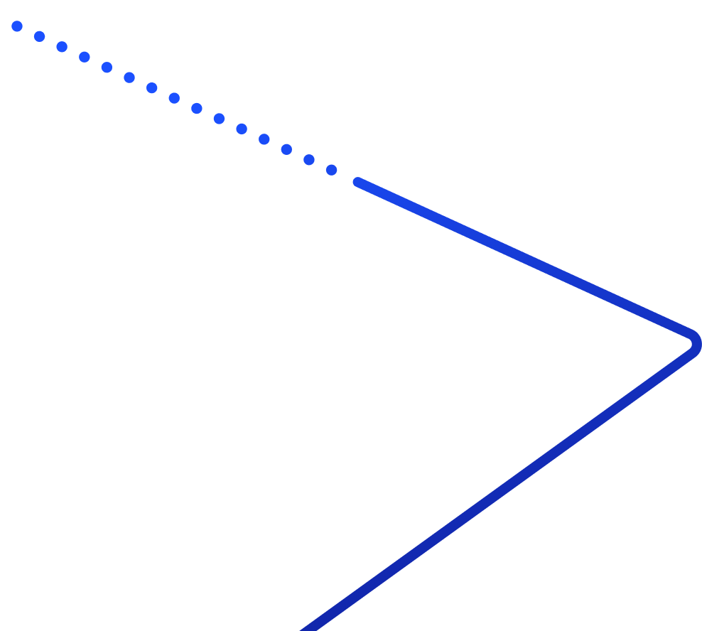 A series of blue dots, reminiscent of tracking inbound calls, form a diagonal line from the top left, meeting a sharp angle where a solid blue line extends right and down against a black background.